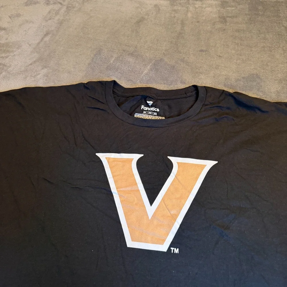 Fanatics Black Vanderbilt Commodores V Logo T Shirt‎ Short Sleeve Mens 3XL XXXL